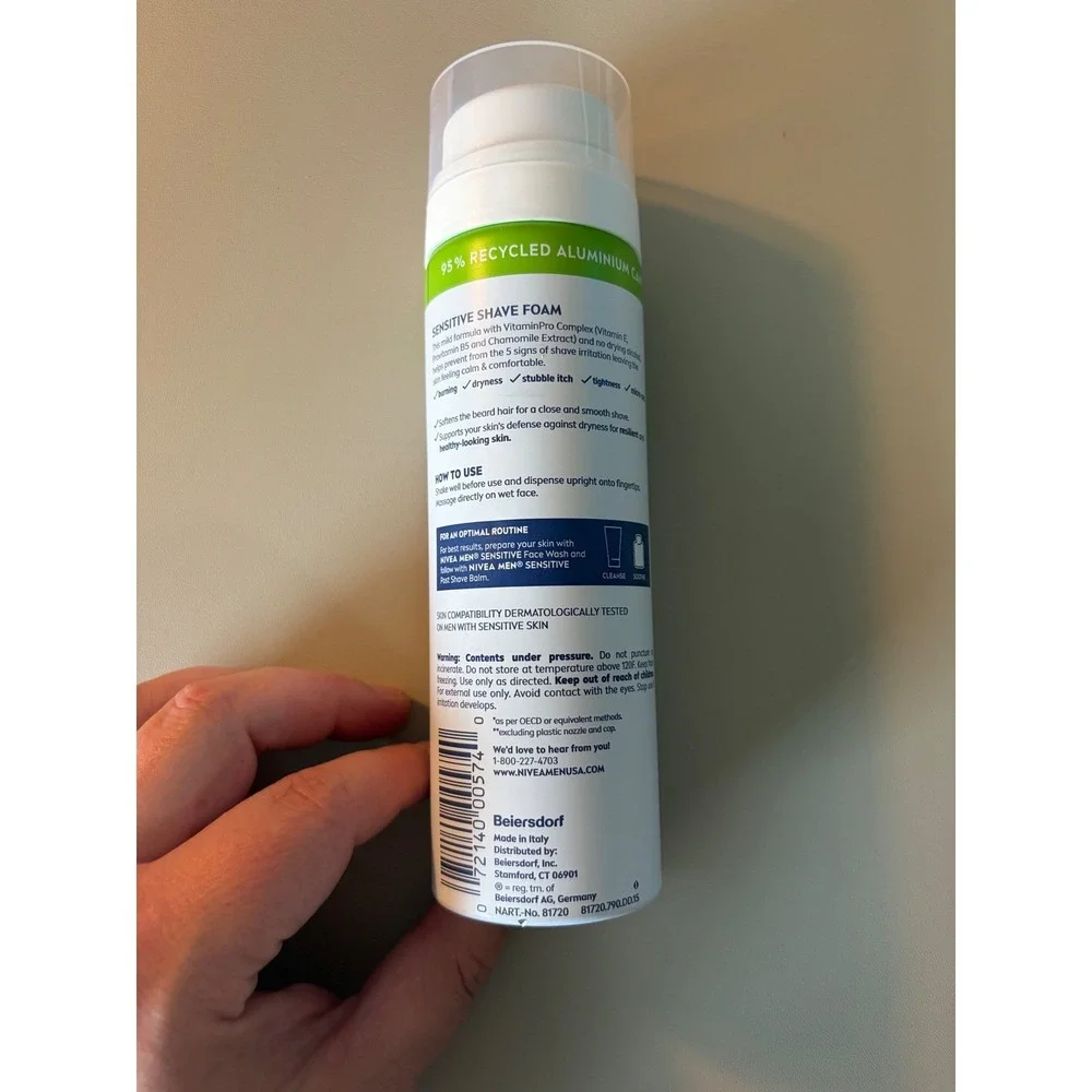 Nivea Men Sensitive Shave Foam 7oz VitaminPro Complex Alcohol Free Made in Italy
